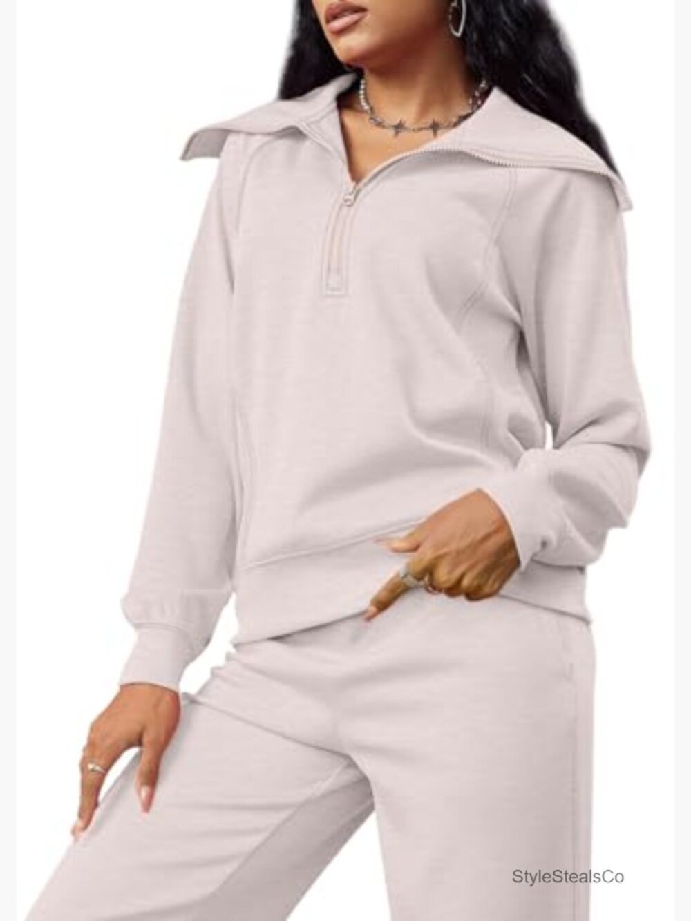 Half Zip Sweatshirt & Wide Leg Sweatpant 2 Piece Set Sweatsuit - Picture 5 of 7